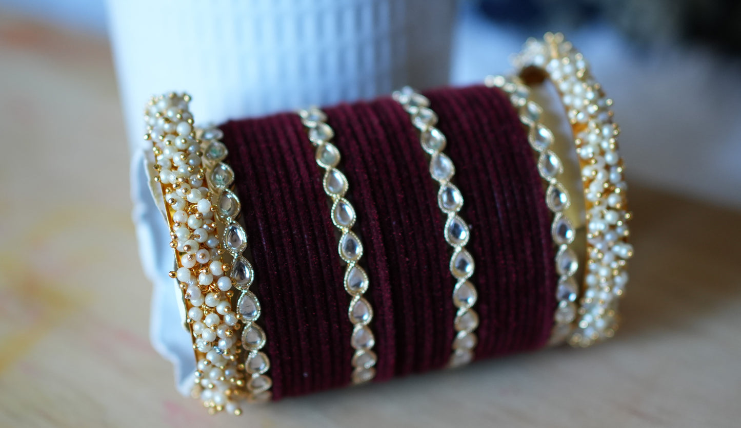 Kundan and Velvet Bangles Set Size 2.8