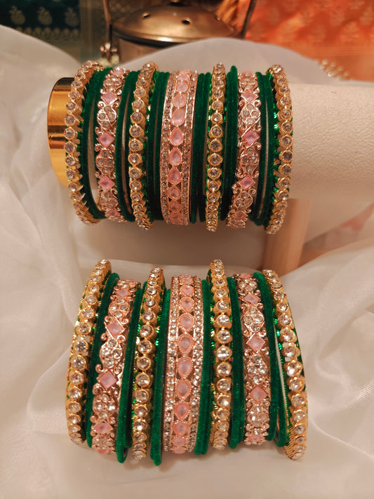 Green and Pink Bangles Set for both hands size 2.8