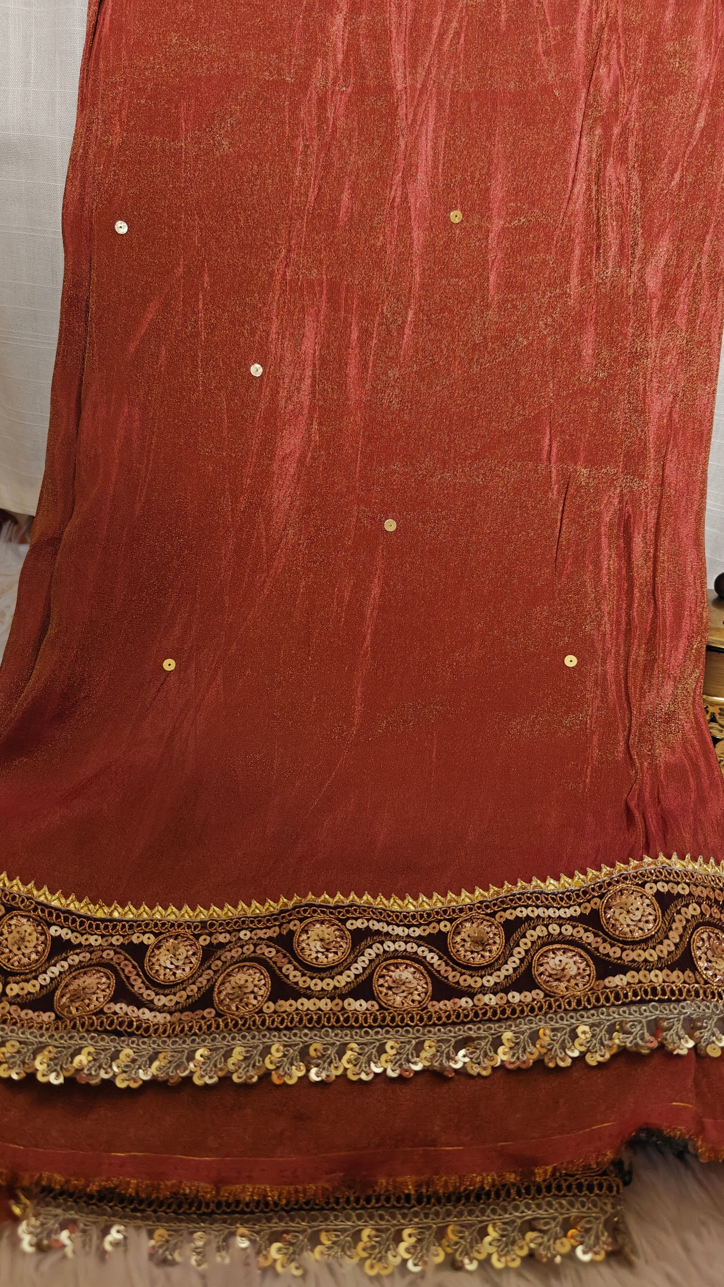 Maroon Shimmer Gold Tissue Saree With Stitched Blouse