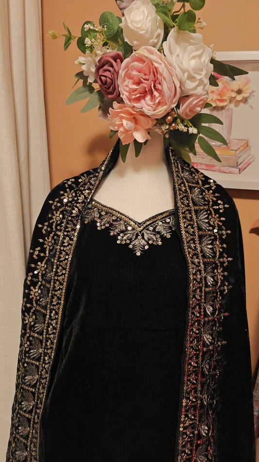 Party Wear Velvet Sharara Suit