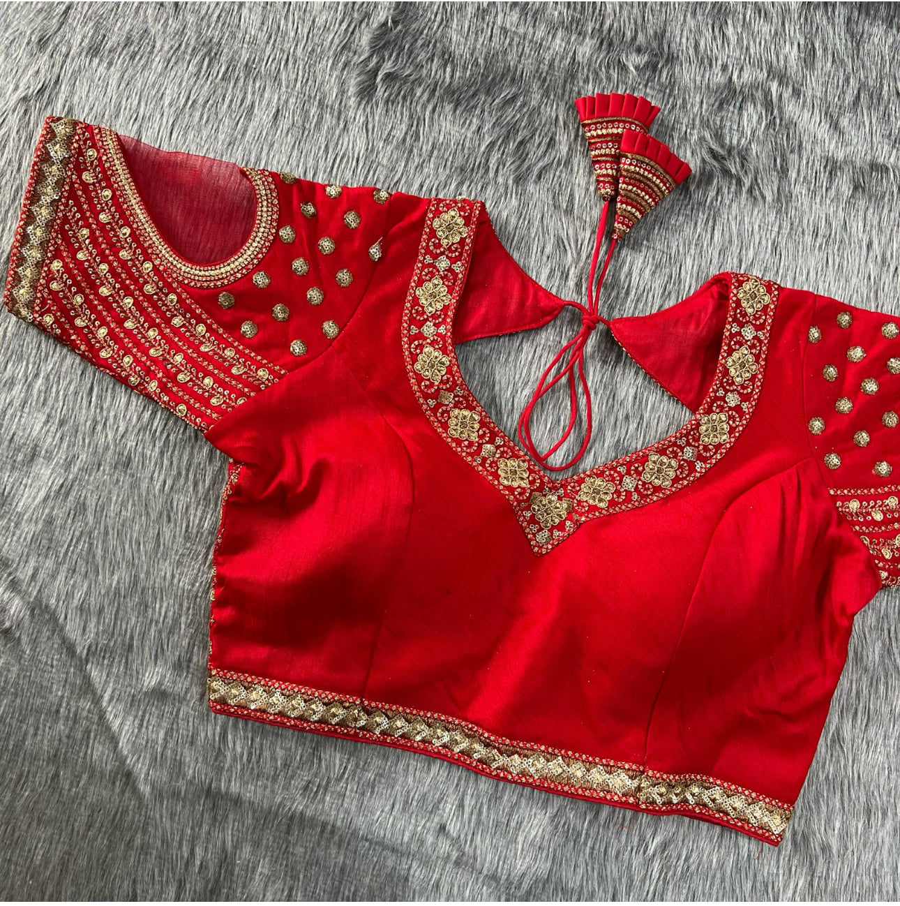 Organza Saree and Red Heart Blouse Blouse