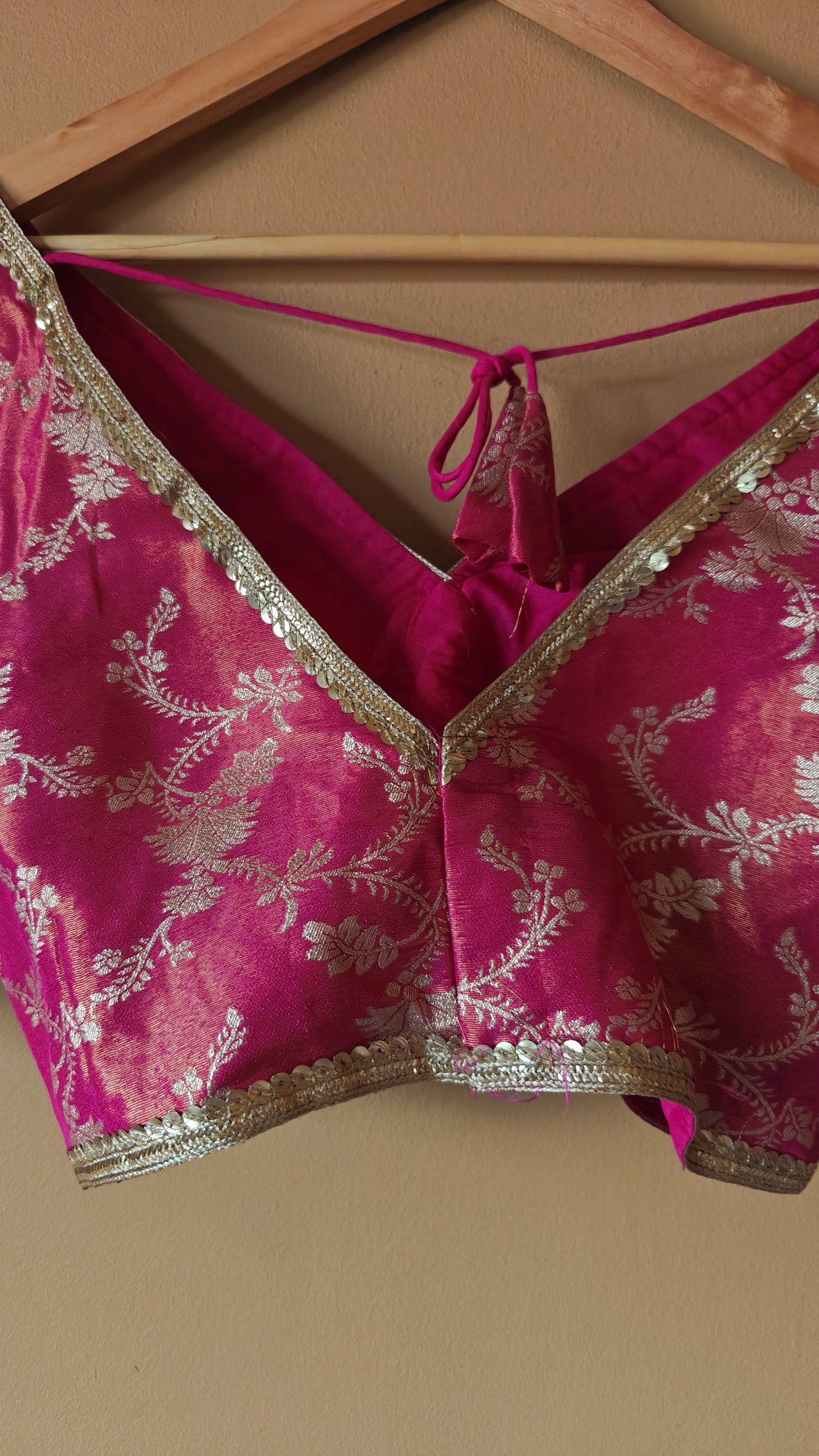 Floral Print Pink Party Wear Banarasi Silk Blouse